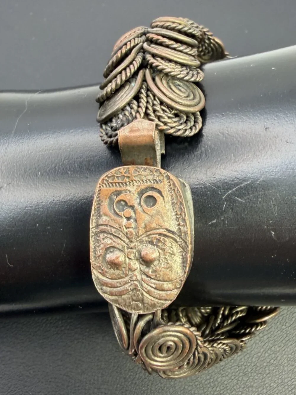 Vintage Handmade Solid Copper Wire Woven Bracelet Owl Clasp Studio Craft 47g